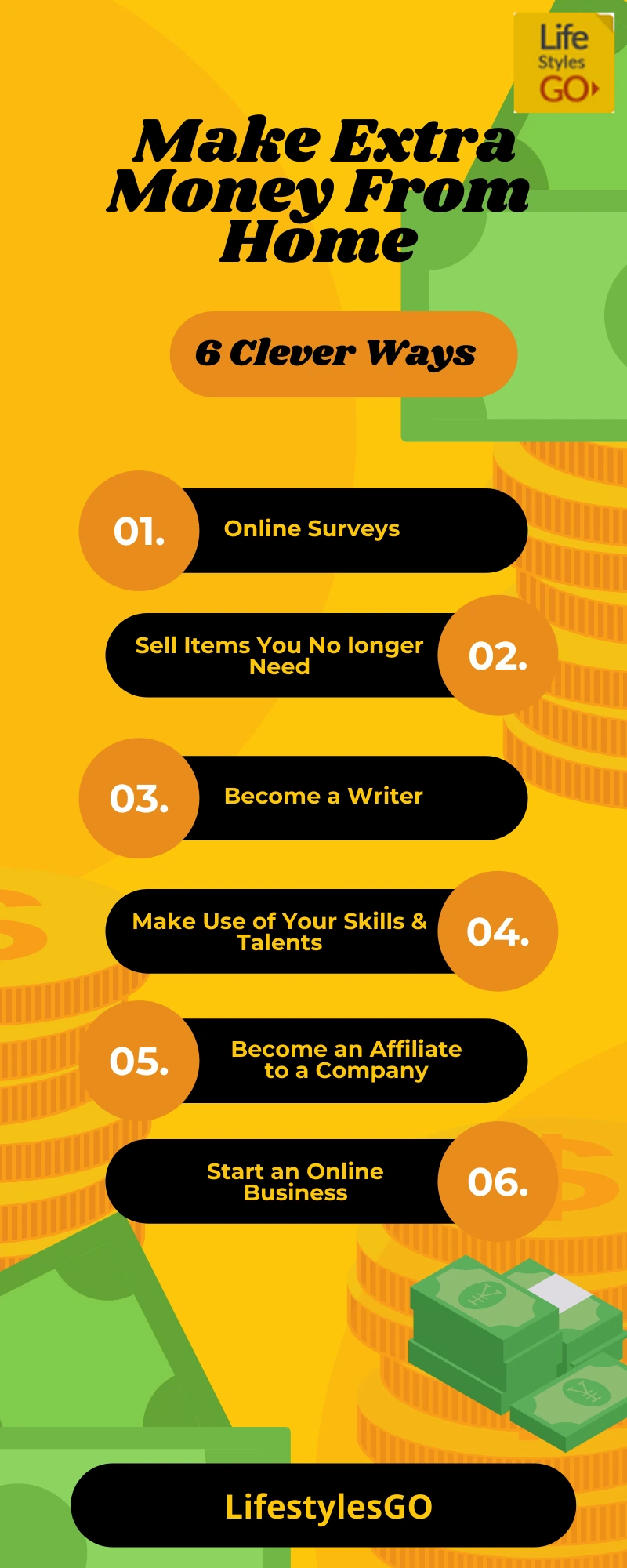 6 Clever Ways to Make Extra Money From Home Infographic