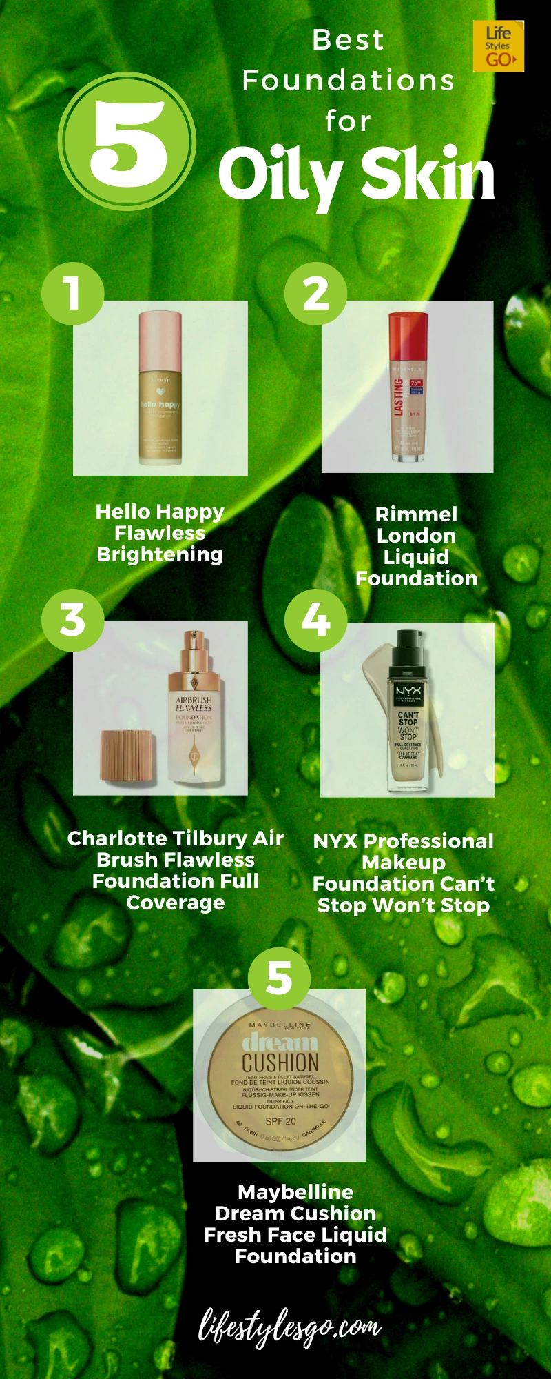 5 Best Foundations For Oily Skin That Won't Make You Look oily this summer Infographic